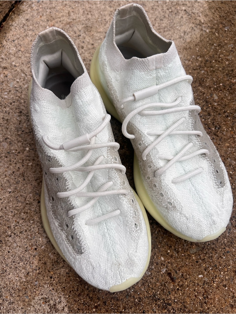 adidas Yeezy Women's 10 Men’s  White Knit Slip-On Sneakers with Pale Yellow Sole